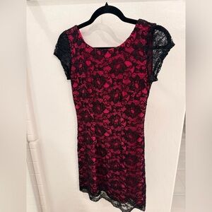 bebe Fuchsia and Black Lace Mini Dress